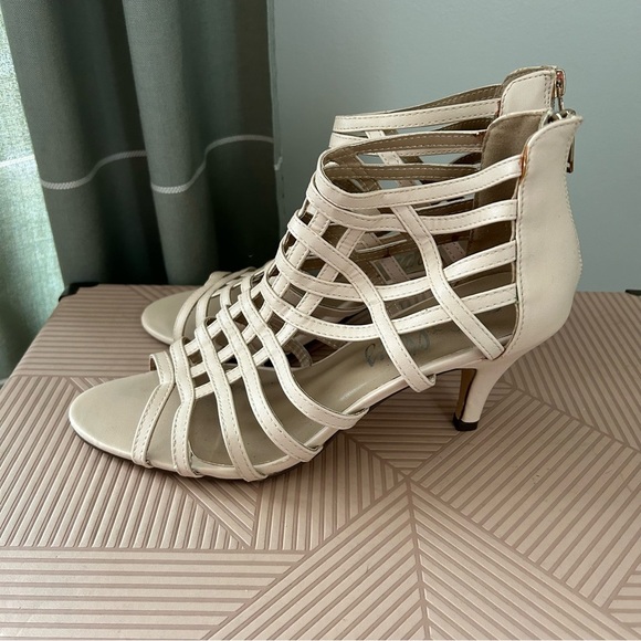 Lilley Cream Cage Heels Gladiator Sandal Tan Open Toe Casual Cocktail Neutral - Picture 14 of 14